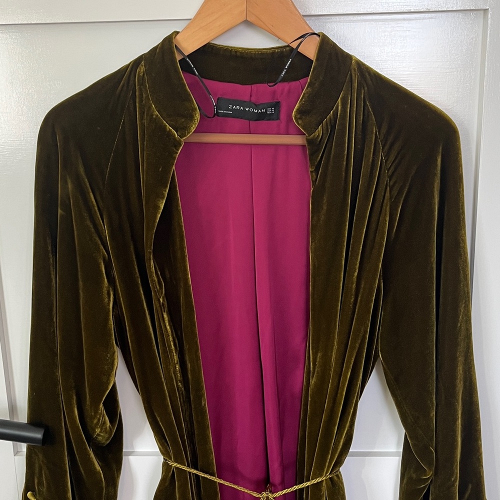 Zara Green Velvet Open Jacket Caftan Formal Dressing XS - Picture 3 of 15